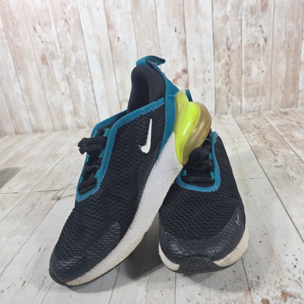 Nike Air Max 270‎ Kids Black Teal Volt Yellow Sneakers AO2372-026 Size 2Y - Picture 7 of 8